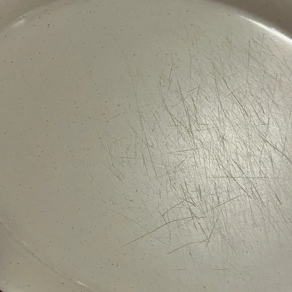 Vtg G.E.T. Melamine Dinner‎ Plates Set of 4 Tan Brown Rim Rest. Ware Oval READ